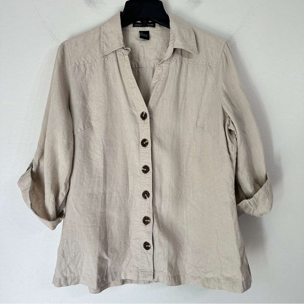 Marina Luna Linen button Up Cream Beige shirt Large